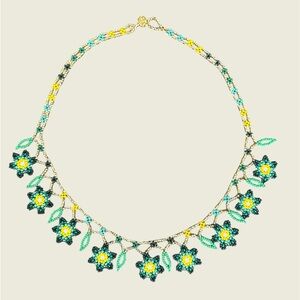 Artisan Made Green Vibrant Beaded Flower Necklace